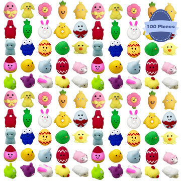 Anditoy 100 PCS Easter Mochi Squishy Toys Stress Relief Squishies for Kids Boys Girls Toddlers Easter Basket Stuffers Egg Filler