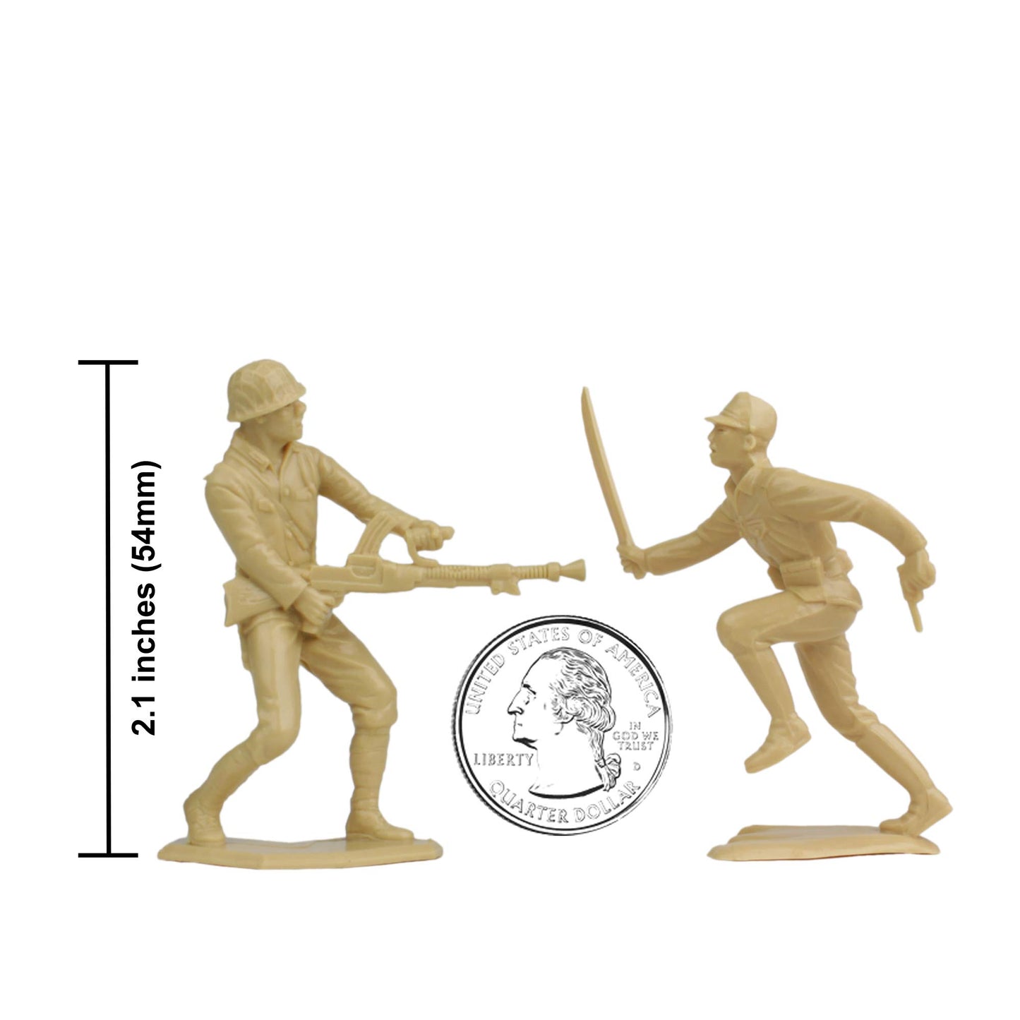 BMC Toys Classic Marx 32pc WW2 Soldier Figures - Tan Plastic Army Men, 2.1 Inch, Made in USA, Model BMC-48589