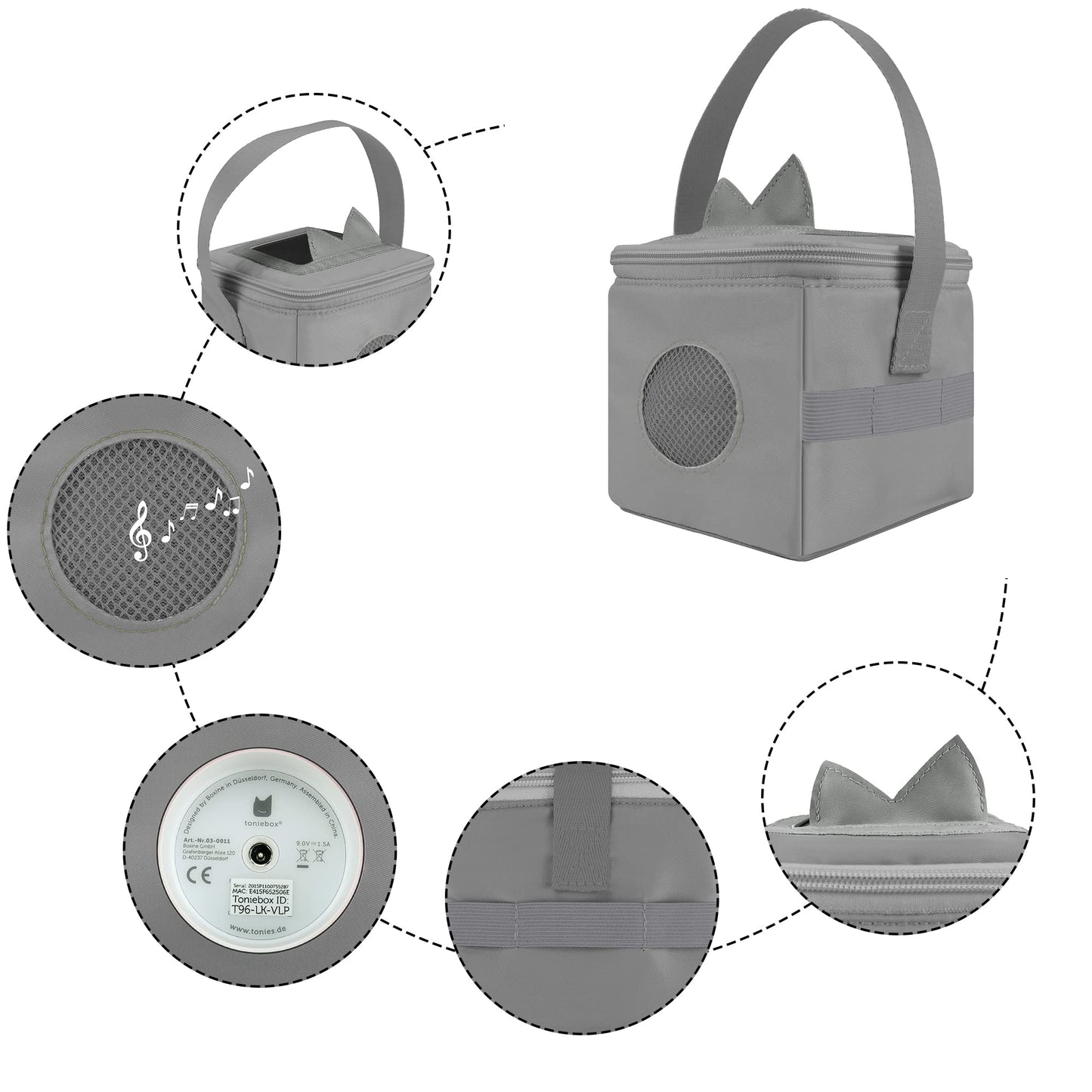 Annmore Storage Bag For Tonies Box And Figures, With Cover For Tonies Ears, Carrying Case For Toniebox And Characters, Gray