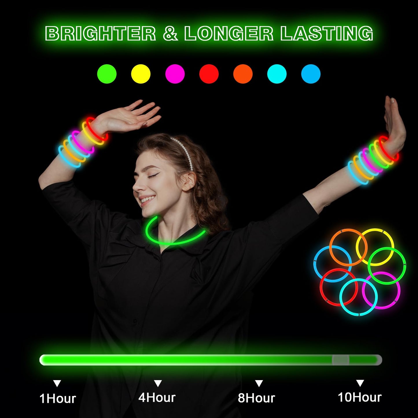 Jicuicui Ultra Halloween Bright Glow Sticks - 500 Party Pack With Connectors For Christmas, Neon Birthday And Holidays - Multico