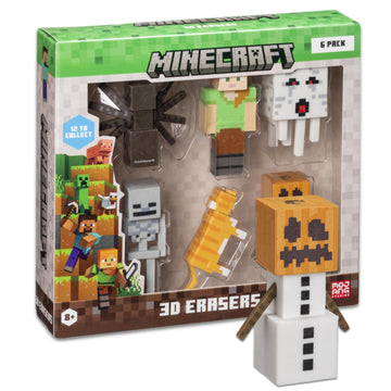 Mine Craft 3D Erasers, 6-Pack Deluxe Collector Set, 12 Iconic Characters to Collect, Own The Entire Series