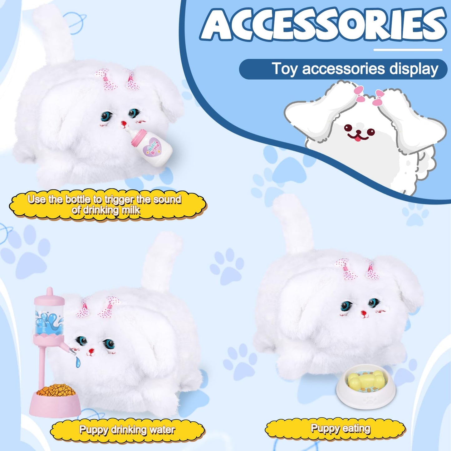 Jimate Interactive Dog Toys For Kids 3-7, Plush Toy Dogs That Barks, Blink And Talk, Children'S Toy Puppy With Pet Waterer, Milk