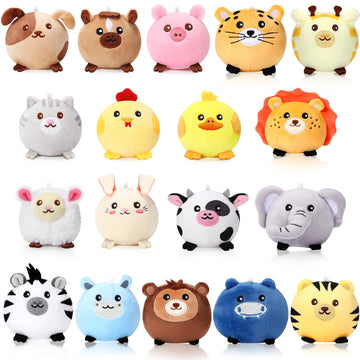 Halloscume 18 Pcs Mini Stuffed Animals Bulk 3.15 Inch Small Plush Forest Farm Jungle Animal Toys Keychains Set For Birthday Gift