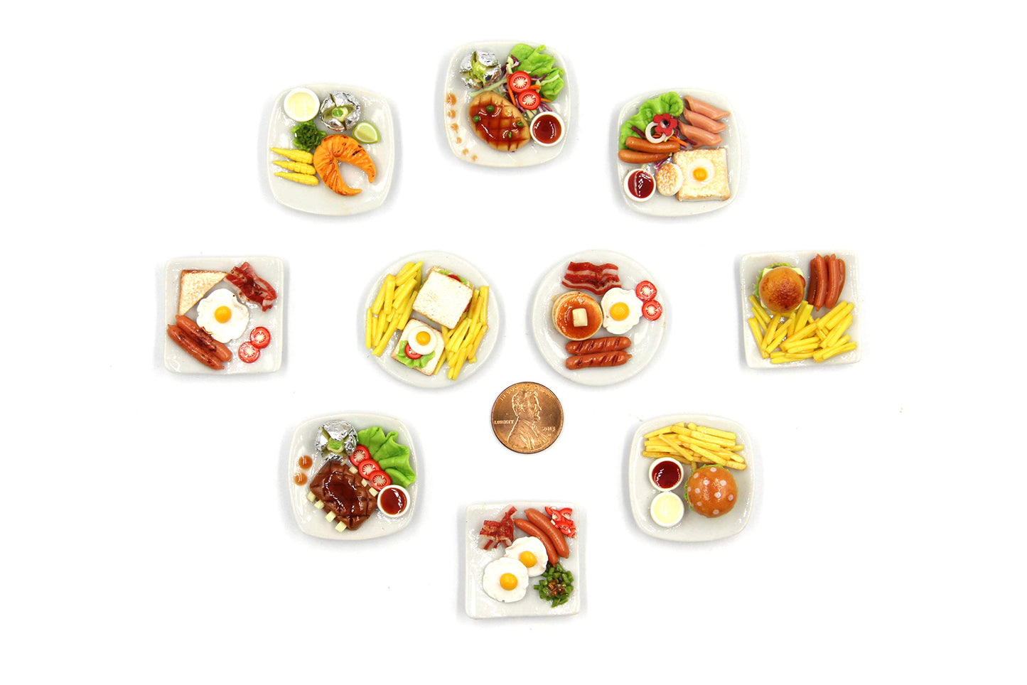 Mixed 10 Assorted Breakfast Set - Miniature Food, Tiny Food for Decoration Dollhouse, Doll House, Diorama (Scale 1:12, 1/12)