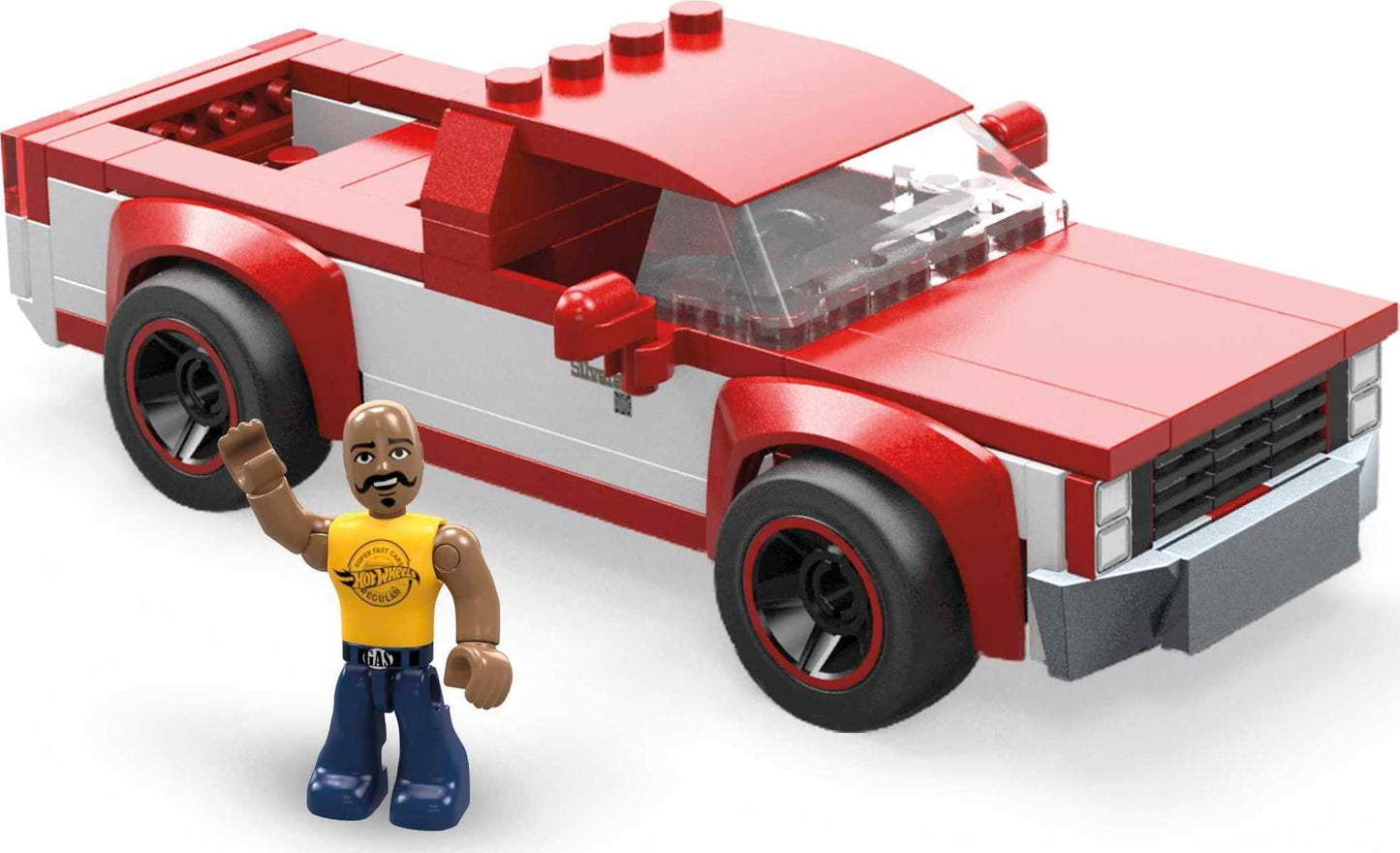 Mega Hot Wheels Building Toy Race Car Playset, 83 Chevy Silverado With 89 Pieces, 1 Micro Action Figure Driver, Red, Kids Age 5+ Years