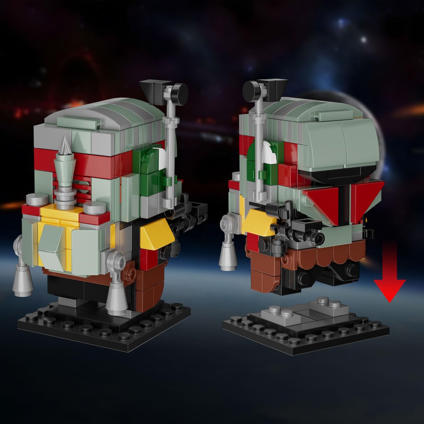 Boba Fett Starship Microfighter Tensegrity Building Set, Boba Fett Brick Figure Headz And Slave 1 Tensegrity Model Compatible Wi