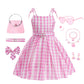 Mssmile-Fankid Girls Pink Costume Strap Dress Girls Pink Movie Cosplay Halloween Party Favors Outfit Clothes(7-8Year/130Cm,Kid-2)