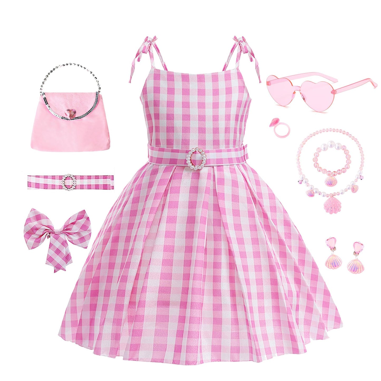 Mssmile-Fankid Girls Pink Costume Strap Dress Girls Pink Movie Cosplay Halloween Party Favors Outfit Clothes(7-8Year/130Cm,Kid-2)
