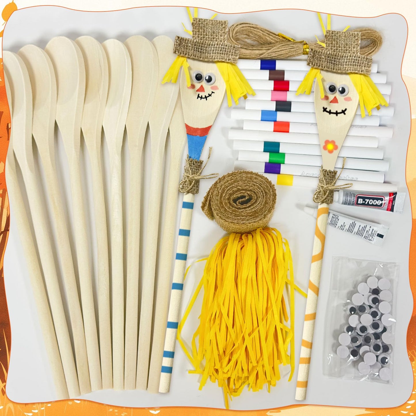 Cinrobiye 12 Set Fall Scarecrow Wooden Spoon Craft Kit, DIY Autumn Scarecrow Mason Jar Decoration Set Goodie Bag Fillers for Tha
