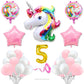 Flyloons 5th Unicorn Theme Birthday Decoration Kit Pink White for 5 year Old Baby Boys Girls Kids 5 Pcs Unicorn Theme 30 Pcs Pas