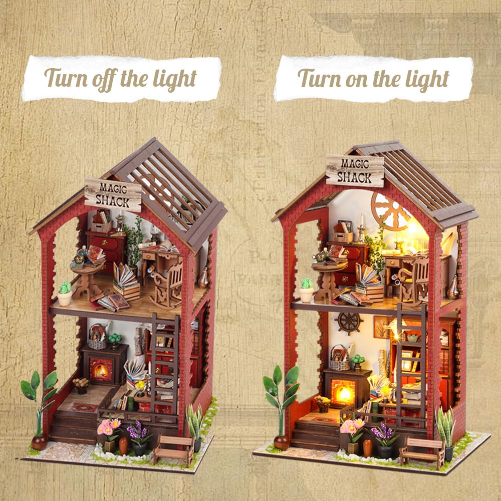 Diy Book Nook Kit, 3D Puzzle Wooden Book Nook, Dollhouse Kit, With Furniture And Led Light, Accessories Educational Toys, For 14