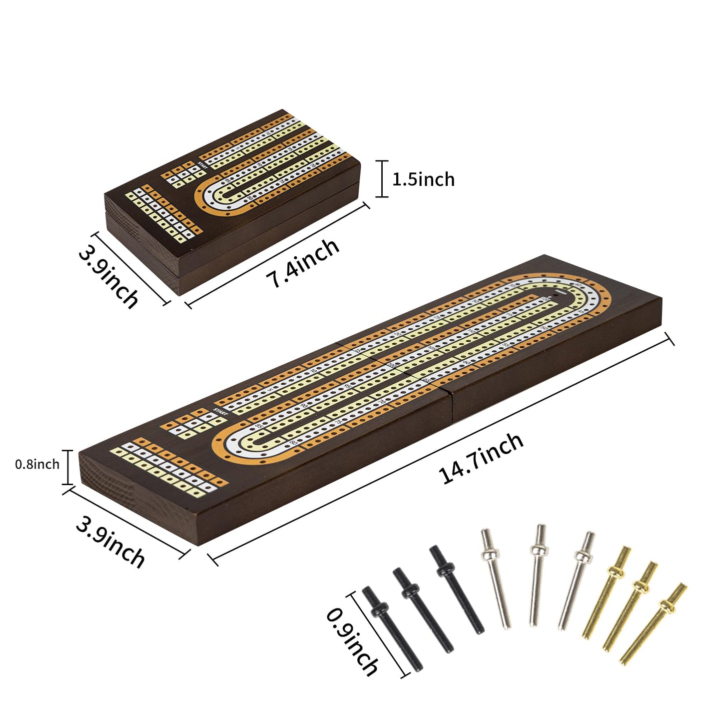 Wodgod Cribbage Board Game Set,With 9 Metal Pegs,2 Decks Of Playing Cards,Built-In Magnetic Storage,Instruction Included, Foldab