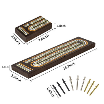Wodgod Cribbage Board Game Set,With 9 Metal Pegs,2 Decks Of Playing Cards,Built-In Magnetic Storage,Instruction Included, Foldab