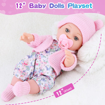 Bddoll 12 Inch Baby Doll Backpack Playset With Dolls Clothes And Accessories Included Backpack, Washcloth, Bottles, Nipple,Socks, Hats