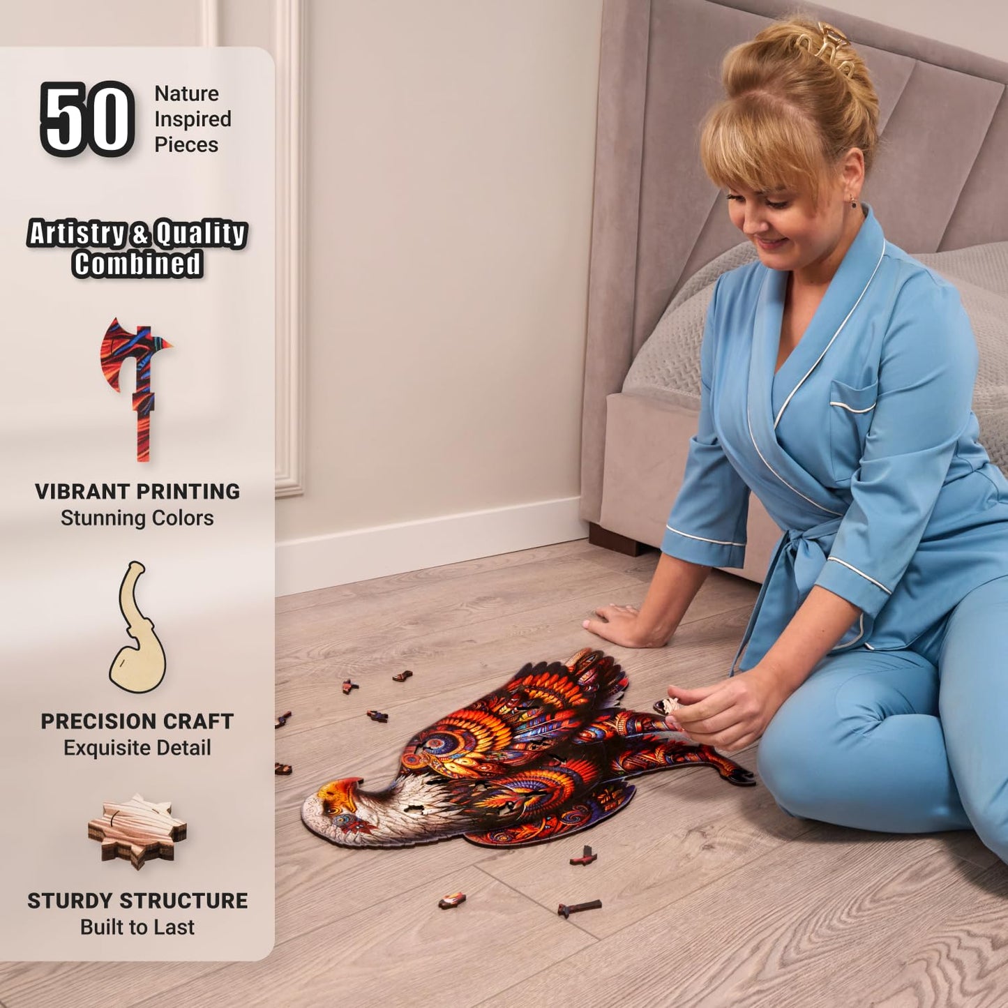 Vivid Eagle Odyssey - 500 Piece Wooden Puzzles for mature-themeds - 20.7 x 20 in - Extra-Thick 5 mm Wood Puzzle  Hand-Shaped Pieces  Iconic Bird XL Mosaic Design - enhanced Gift for Puzzle Lovers by LEOGOR