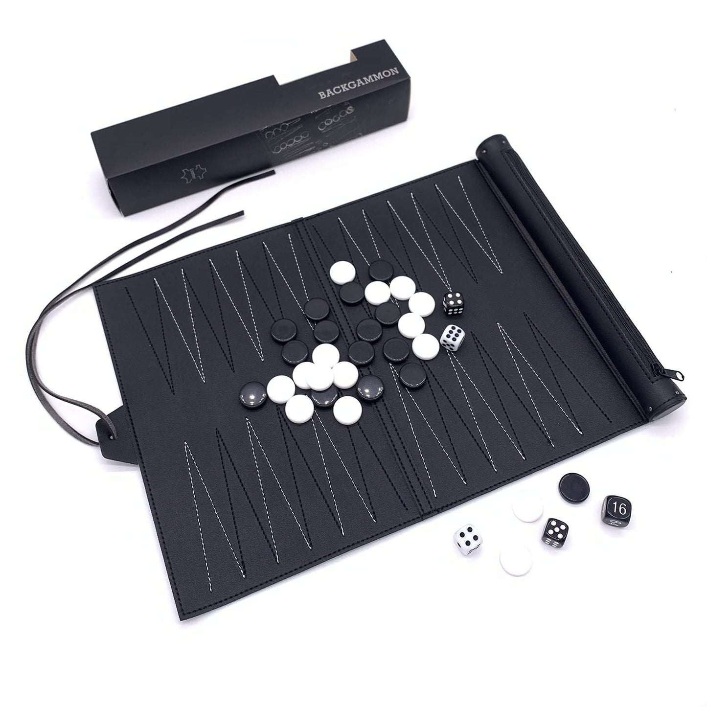 Roll-Up Travel Backgammon Games, Foldable Board Games, Pu Travel Game, Portable Lightweight Backgammon Game Set