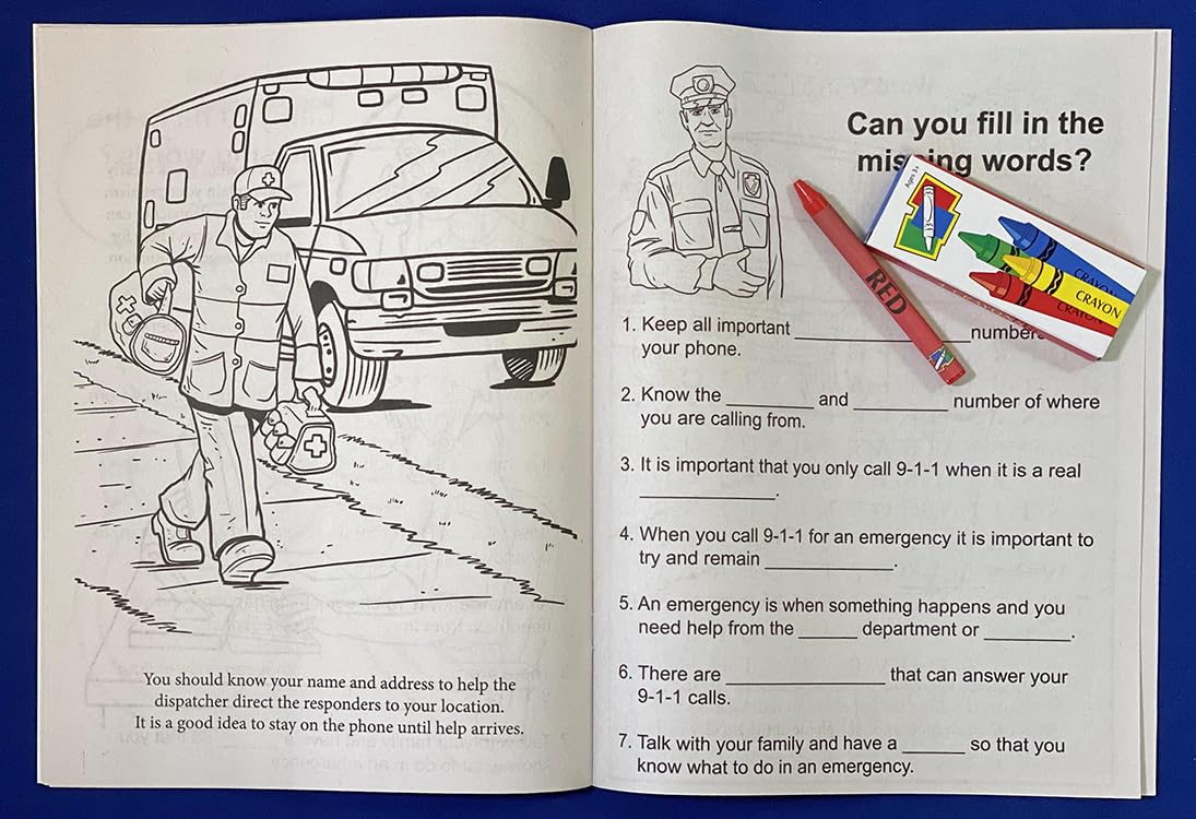 ZOCO - Learn About 911 - Coloring & Activity Books (25 Bulk Pack, with Crayons) - EMT, EMS Dispatcher, Police, Sheriff, Fire Dep