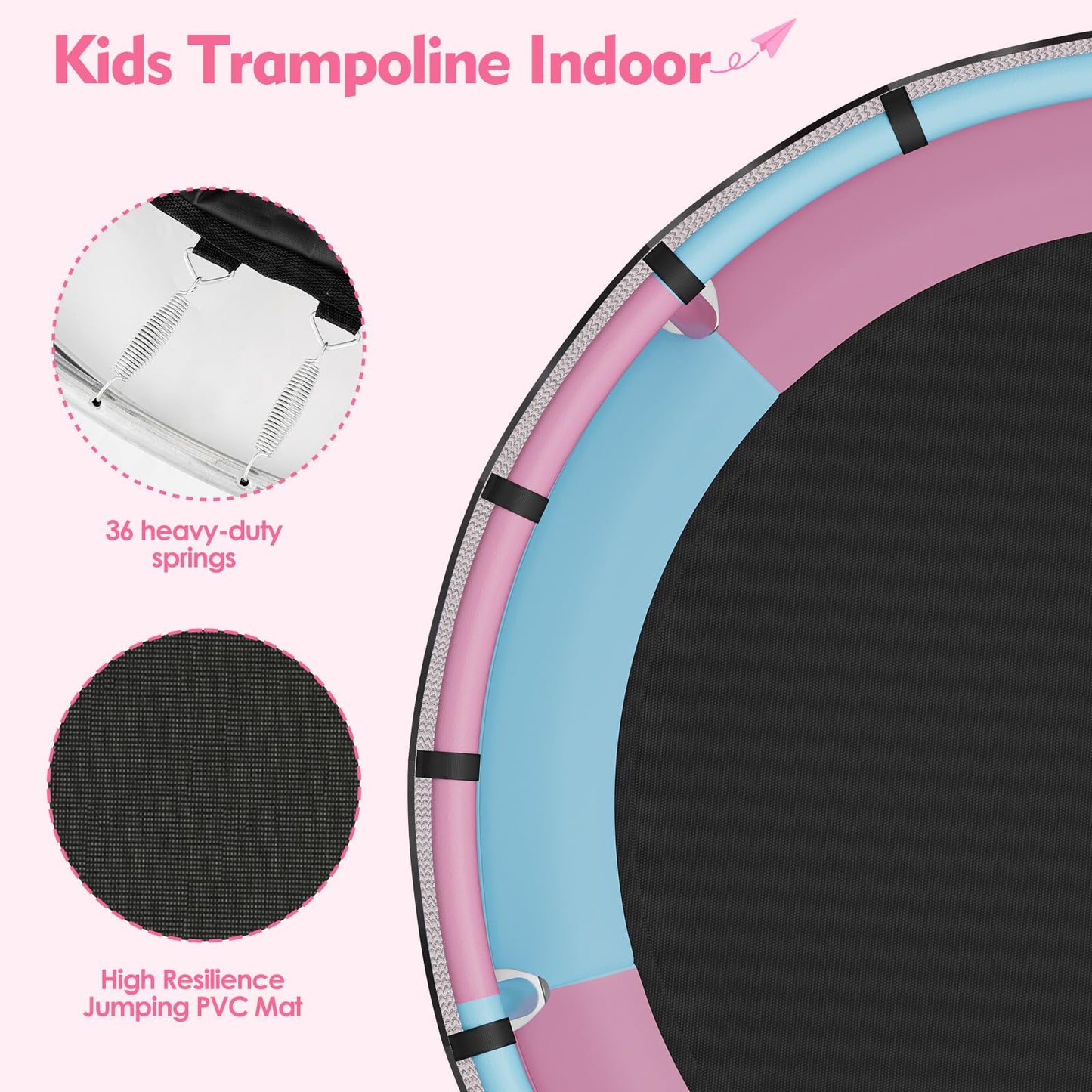 LotFun 60" Trampoline for Kids - 5 FT with Enclosure, Basketball Hoop, 440 LBS Capacity, Adjustable Height, Pink-Blue