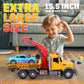 MAJCL 15'' Large Tow Truck Toy,Friction Powered Transport Truck Crane Toy with Lights and Sounds,with Roadster,Kids Toys for 3 4