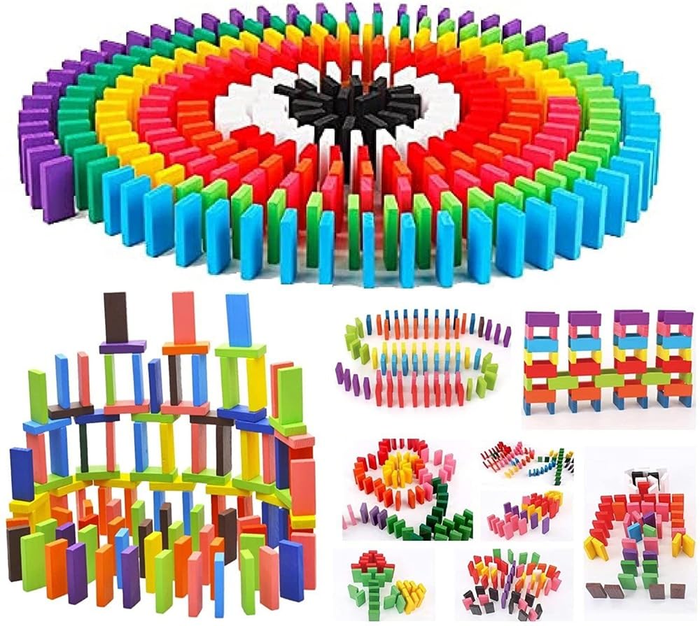 Royaldeals Dominoes Blocks Set 12 Colours Wooden Toy Building And Stacking (120Pcs)