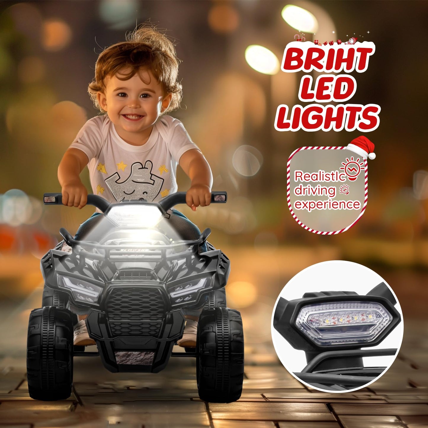 Forever Source Kids ATV 4 Wheeler, 6V Battery Powered, 1.2mph, Large, Black, for Toddlers Aged 1.5-3 Years Old