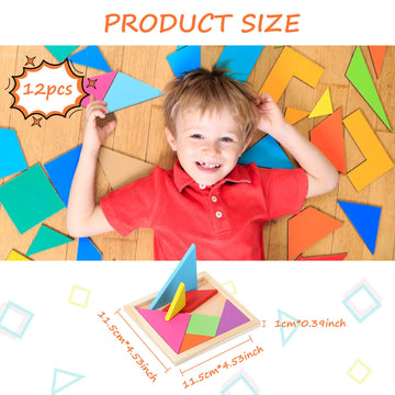 Meooeck 12 Pack Tangrams Wooden Puzzles Tangrams Classroom Set For Kids Shape Puzzles Brain Logic Blocks For Games Educational G