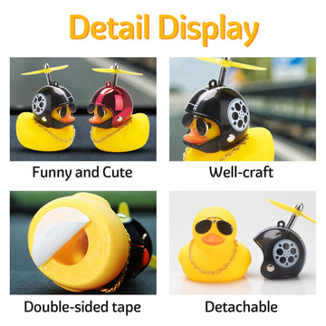 Wonuu Rubber Duck Toy Car Ornaments Yellow Duck Car Dashboard Decorations Cool Glasses Duck With Propeller Helmet (Retro Movies-Yellow)
