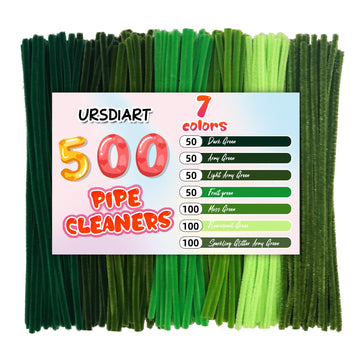 URSDIART 500pcs Pipe Cleaners,7 Assorted Colors Green Pipe Cleaners Craft, Christmas Pipe Cleaners for Crafts, Chenille Stems Ar