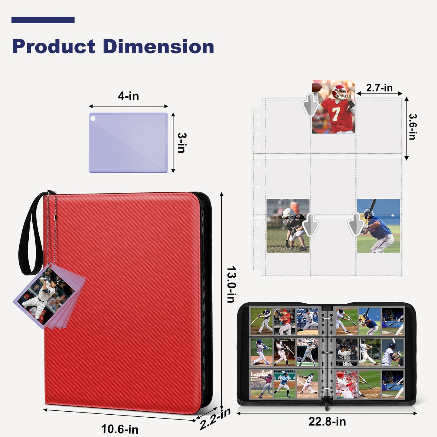 Mlikero Trading Card Binder  9 Pocket Card Binder with Card Display  720 Double Sided Pocket Sports Card Binder  enhanced Card Binders Compatible with MTG  TCG  Baseball Cards(Red)