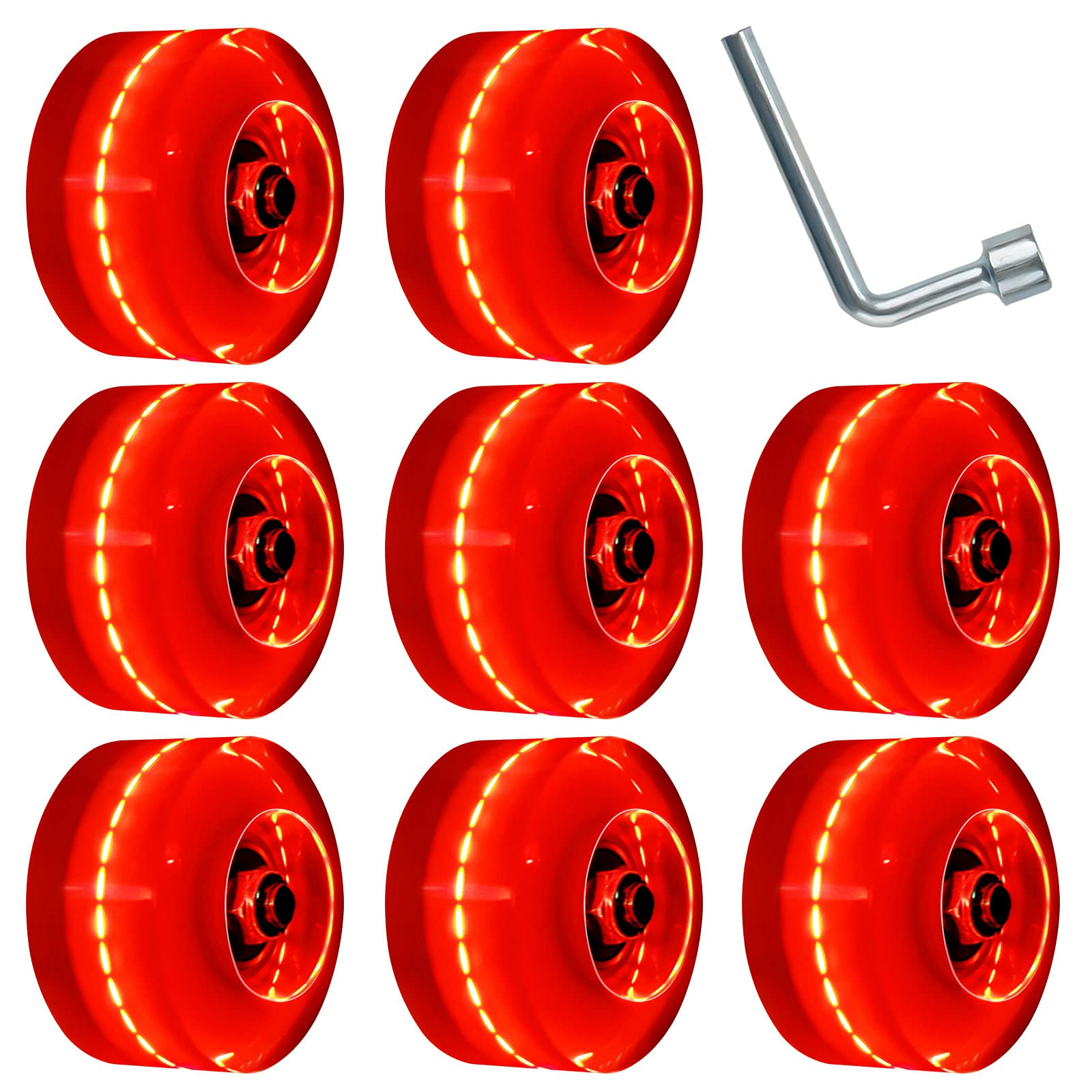 Nezylaf 8 Pack 78A Light up Roller Skate Wheels 32  5836  65mm  Luminous Skate Wheels with Bearings Installed for Indoor or Outdoor Double Row Skating and Skateboard Accessories