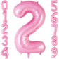 Pink Number 2 Balloon 40 Inch, Big Large Foil Helium Number Balloons, Jumbo Giant Mylar Number 2 Balloons For 2 Second Birthday