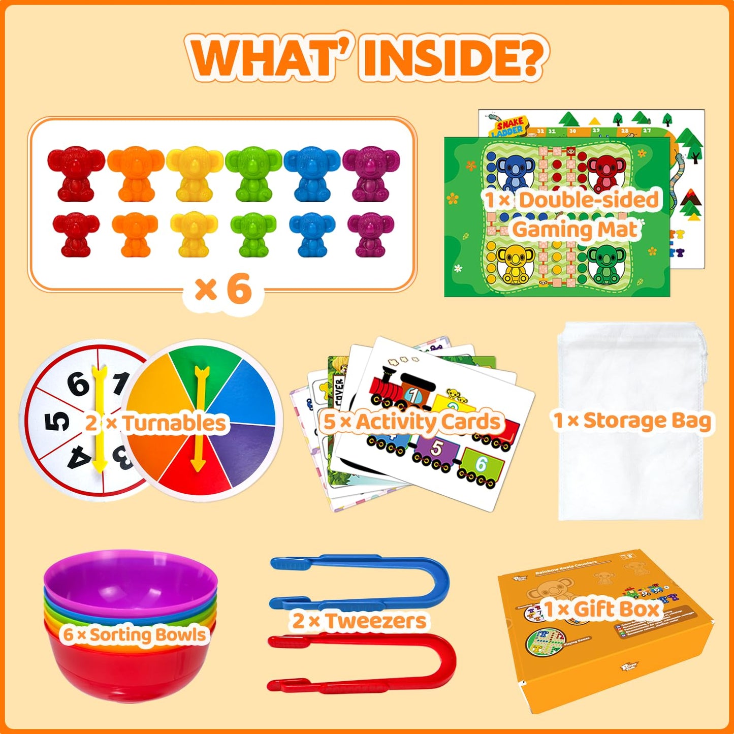 Pairez Toys Counting Toys For Kids, Animal Koala Counters W/Activity Cards For Playing Snakes And Ladders, Ludo Board Games, Mat
