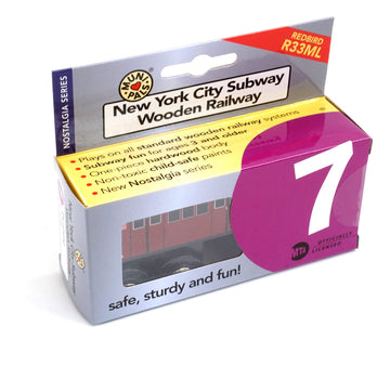 Muni Pals Munipals New York City Subway Wooden Railway (Nostalgia Series) Redbird 7 Train/Flushing Local–Child Safe And Tested Wood Toy Train