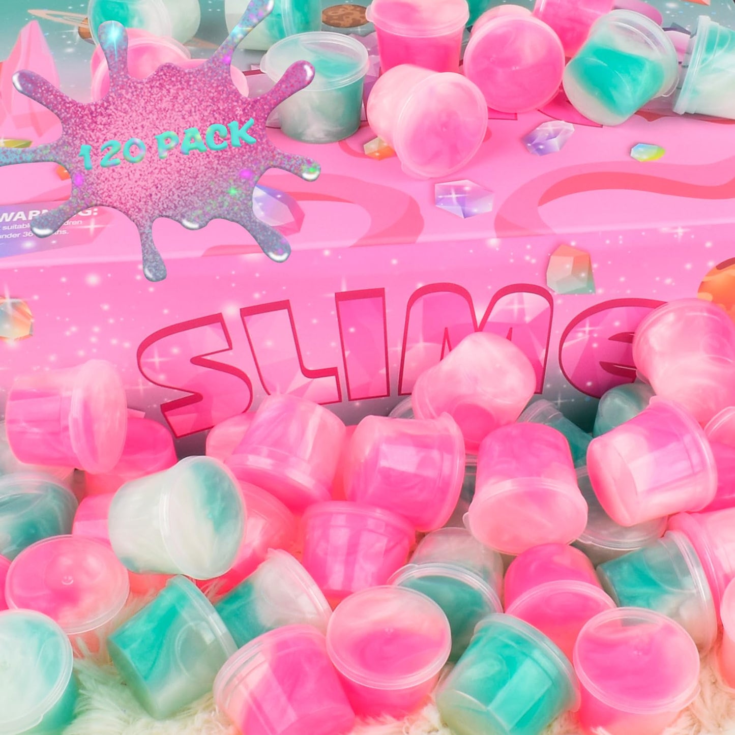 120 Pack Galaxy Slime Kit  Mini Bulk Slimes Stress Relief Toys for Girls Boys  Smooth and Soft  Party Favors  Goodie Bag Stuffers  Classroom Exchange Prizes  Valentines Slime Putty for Kids