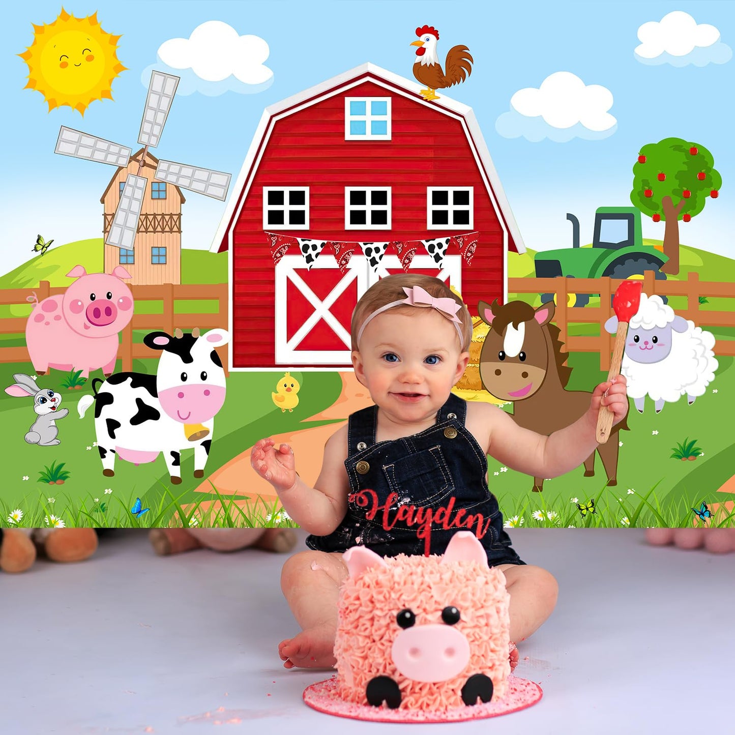 Avezano Farm Animals Backdrop Red Barn Farmhouse Birthday Party Banner Decorations Barnyard Animals Baby Shower Boys Girls Birth