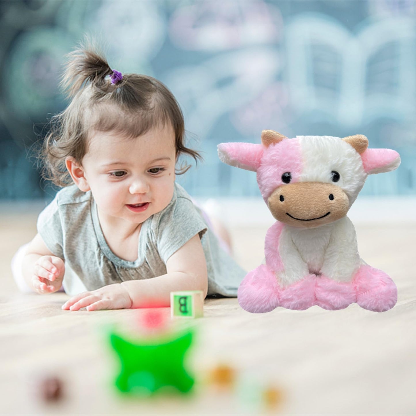 Bsvome 9 Inches Cow Stuffed Animal Soft Plush Cute Cow Doll For Boys Girls (Pink Cow)