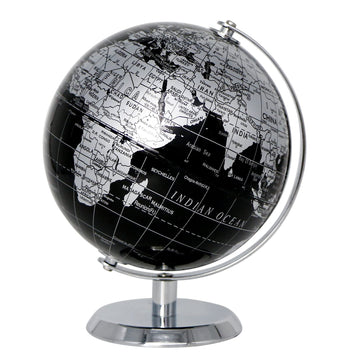 Exerz World Globe Black Dia 5.5-Inch - Mini Educational Globe Of Earth - Metal Base - Metallic Black