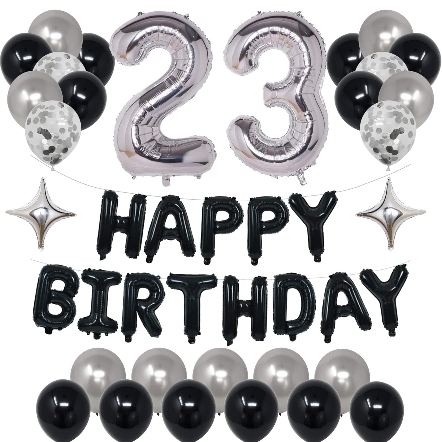 Naninuneno 23Rd Black Silver Birthday Party Decorations For Men Women, Happy 23 Birthday Party Supplies With Black Happy Birthda