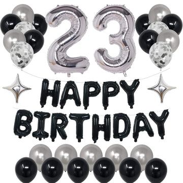 Naninuneno 23Rd Black Silver Birthday Party Decorations For Men Women, Happy 23 Birthday Party Supplies With Black Happy Birthda