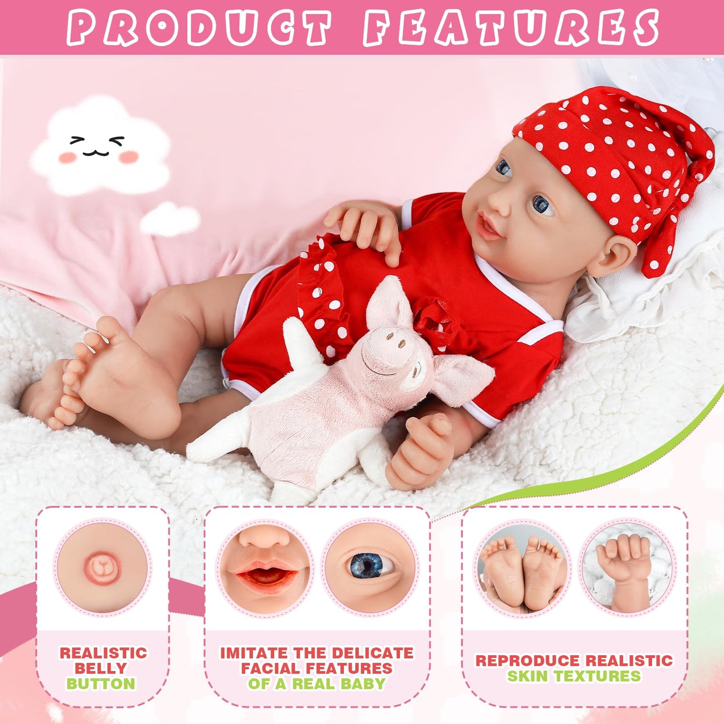 Ivita 14 Inch Realistic Reborn Silicone Baby Dolls Platinum Full Body Silicone Baby Doll Lifelike Newborn Baby Doll Real Life Ba