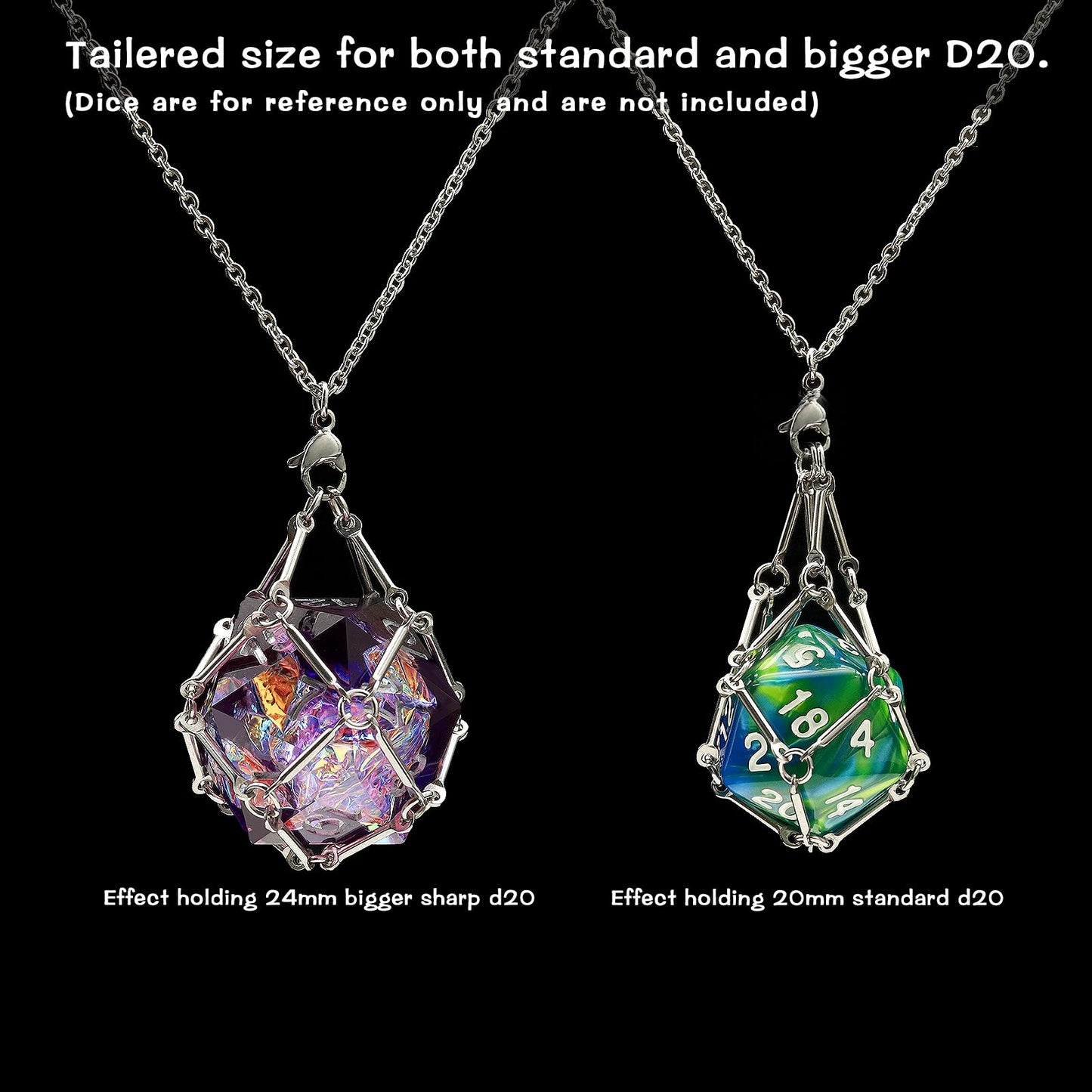 PJOY DND Necklace Empty Dice Cage for D20 Dice D&D Dungeons and Dragons Gamers DND Gifts-Silver