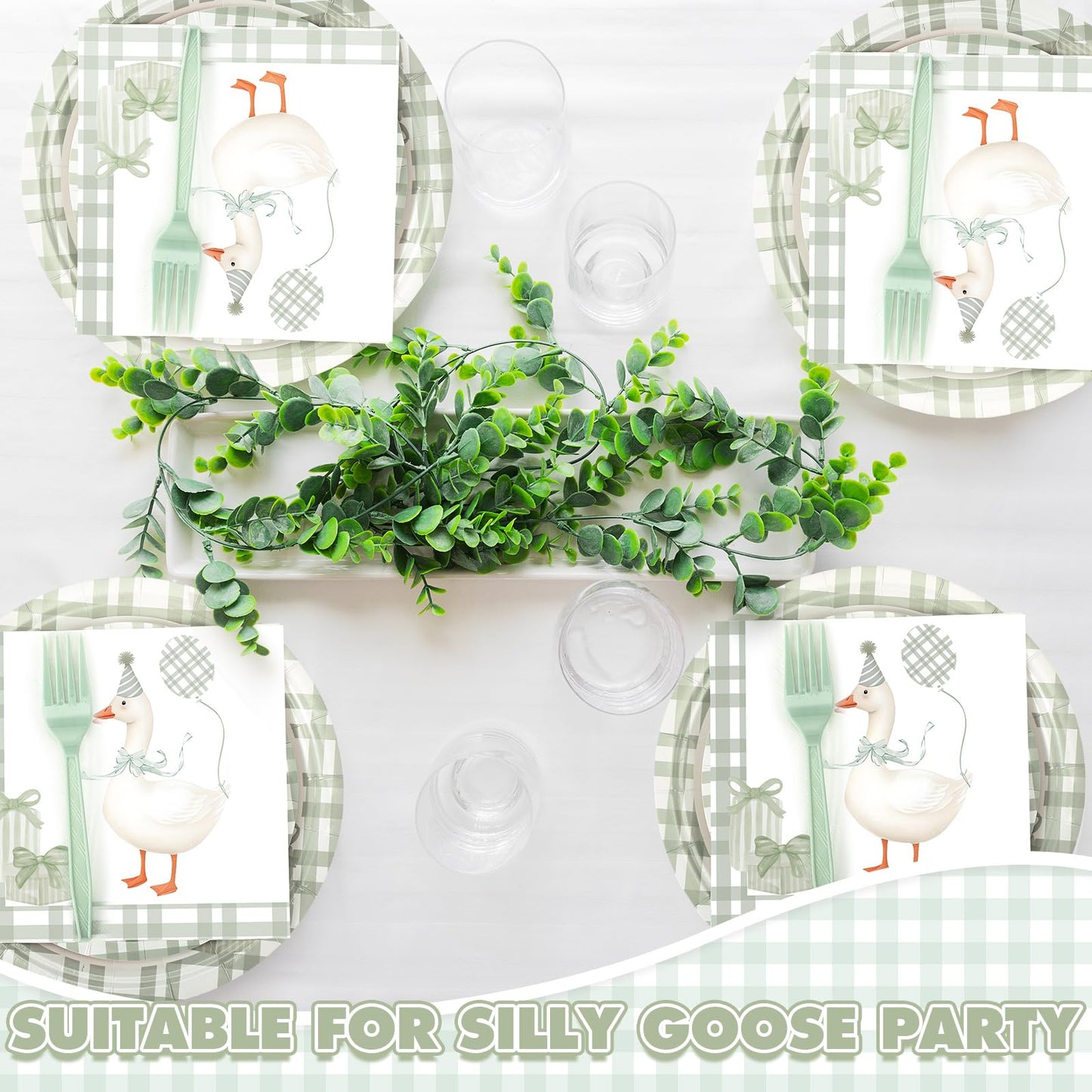 Havawish 120 Pcs One Silly Goose Birthday Party Tableware Set Gingham Baby Shower Plates Cup Napkins Forks for Birthday Party De