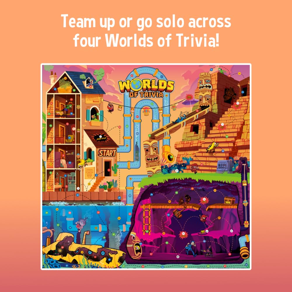 Worlds of Trivia Family Board Game - Educational Quiz with Balanced Questions - 2 to 4 mature-themed  Kid & Teen Players - Fun Facts & General Knowledge Brain Games