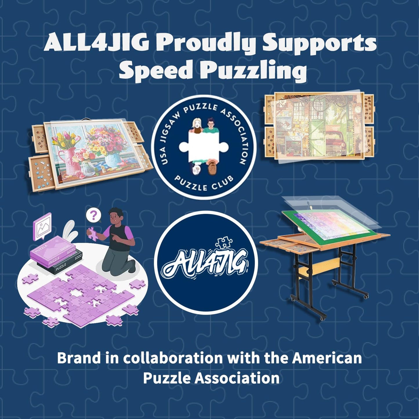 ALL4JIG Rotating Puzzle Board - 2000 Piece Wooden Table, 29.7"x41.3", Large with Drawers & Cover, Ideal Birthday Gift for Adults
