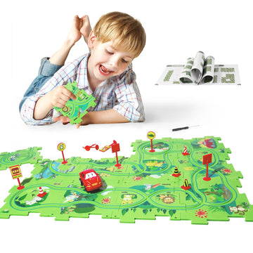 Yooyid Plastic Puzzles For Kids Ages 3-5 With A Cute Vehicle, Toddler Puzzle Track Play Set Gift, Race Tracks For Kids 3-5, Toys