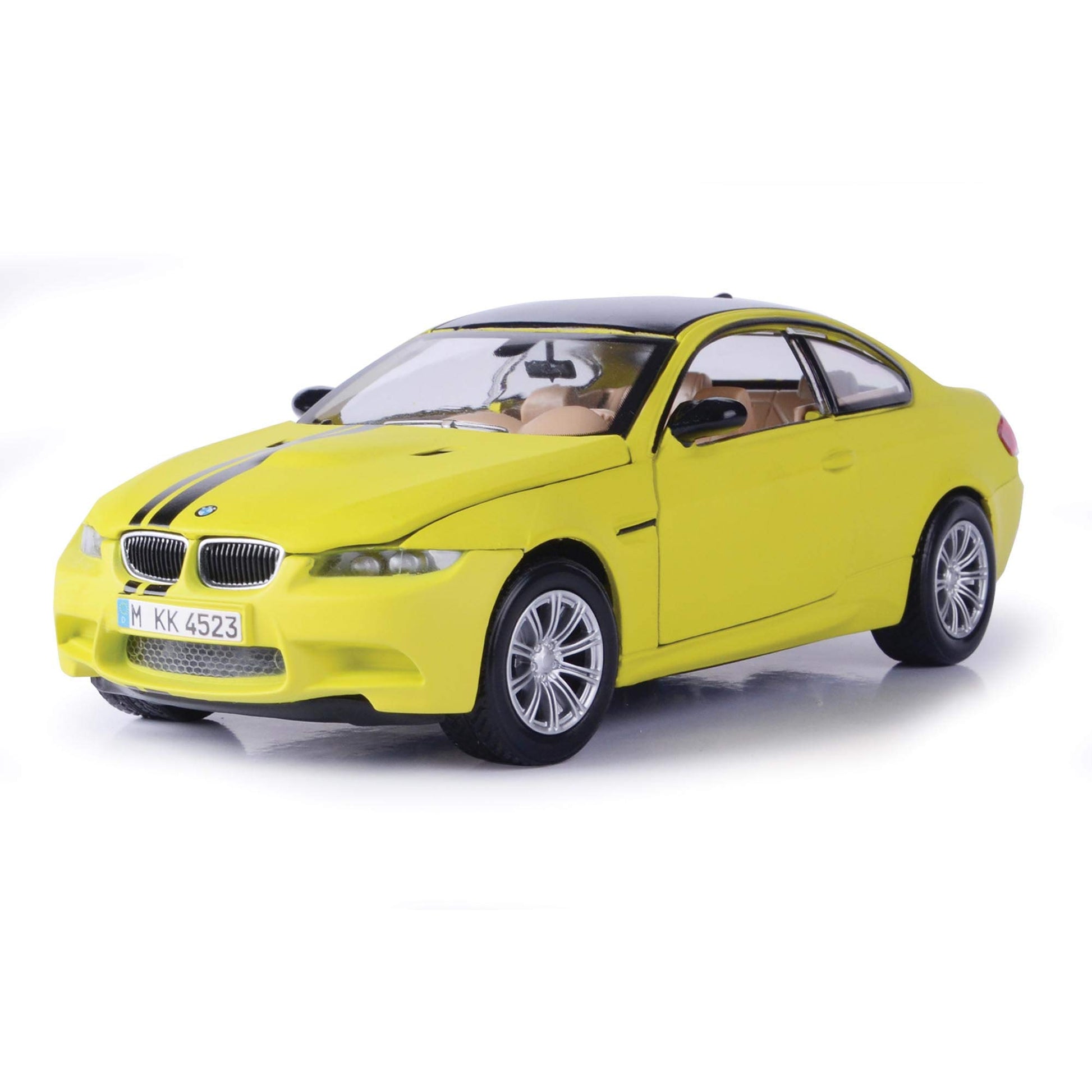 Motormax BMW M3 Coupe Neon Yellow with Matt Black Top and Stripes GT Racing Series 1/24 Diecast Model Car