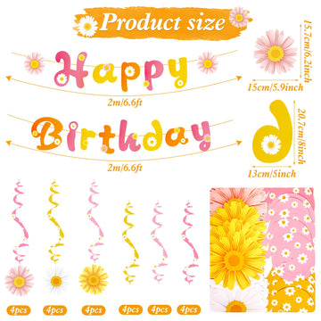 Sunbeauty Flower Daisy Birthday Party Decorations Groovy Party Decorations Boho Happy Birthday Party Decorations Daisy Hanging S