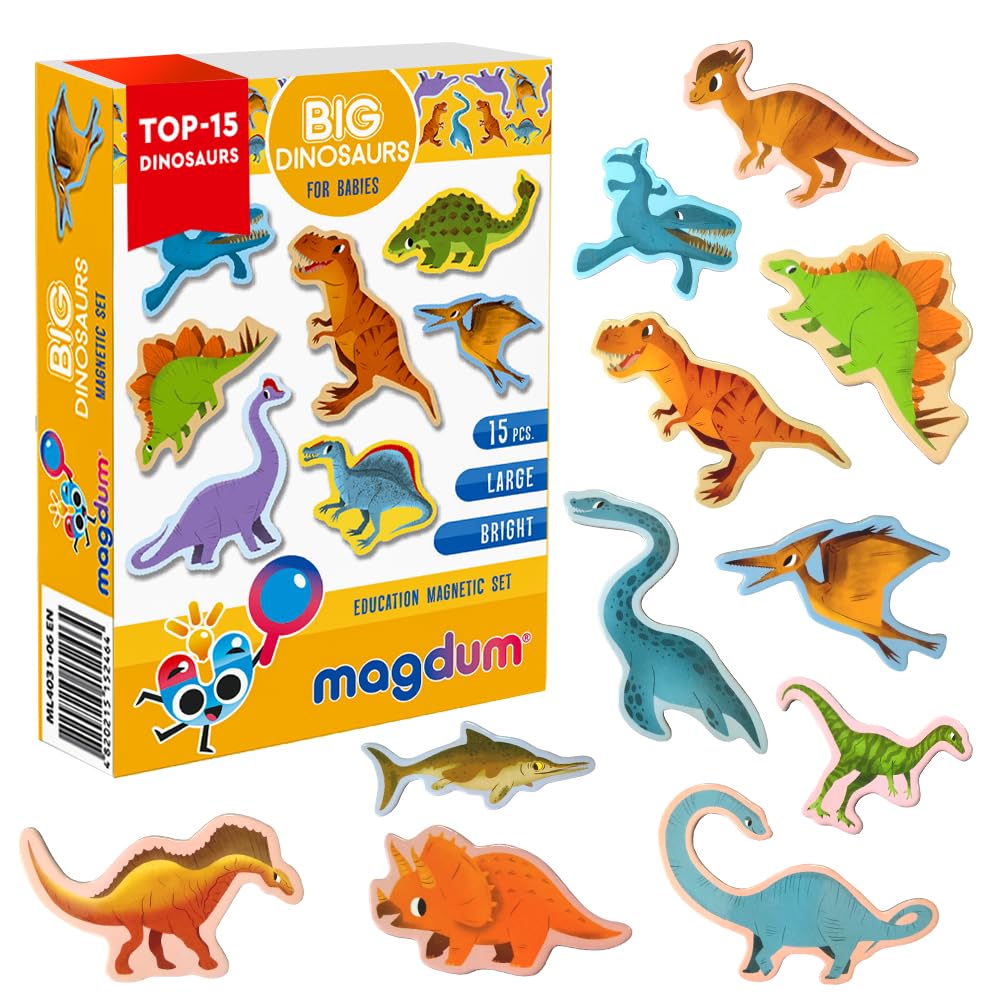 Dinosaur Magnets - Fridge Magnets For Kids -15 Large Fridge Magnets For Toddlers -Refrigerator Magnets For Kids- Baby Magnets Animal Magnets Kids Magnets - Toddler Toys Magnetic Toys Baby Toys