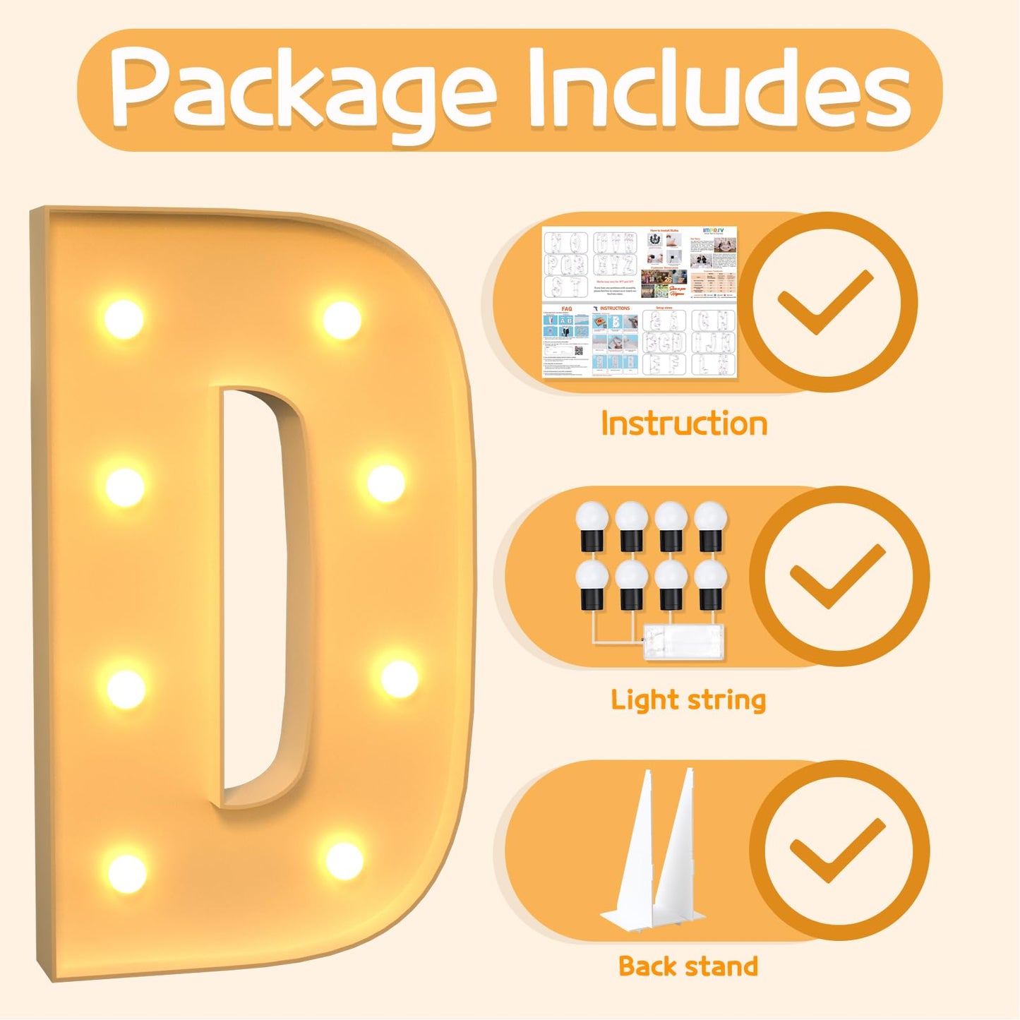 Imprsv 3Ft Marquee Light Up Letters D, Large Light Up Letters, Big Marquee Letters For Party Decorations Baby Shower Anniversary