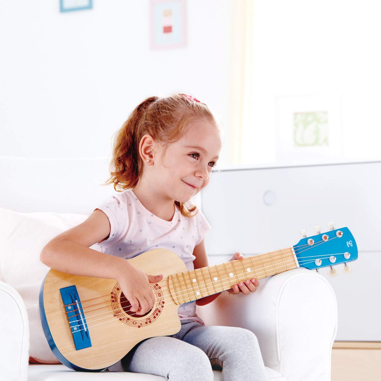 Hape 26 Inch Kids Guitar Toy - Beginner Wooden Musical Instrument, Blue, Model E0601, 4 Tunable Strings, Perfect for Young Musicians